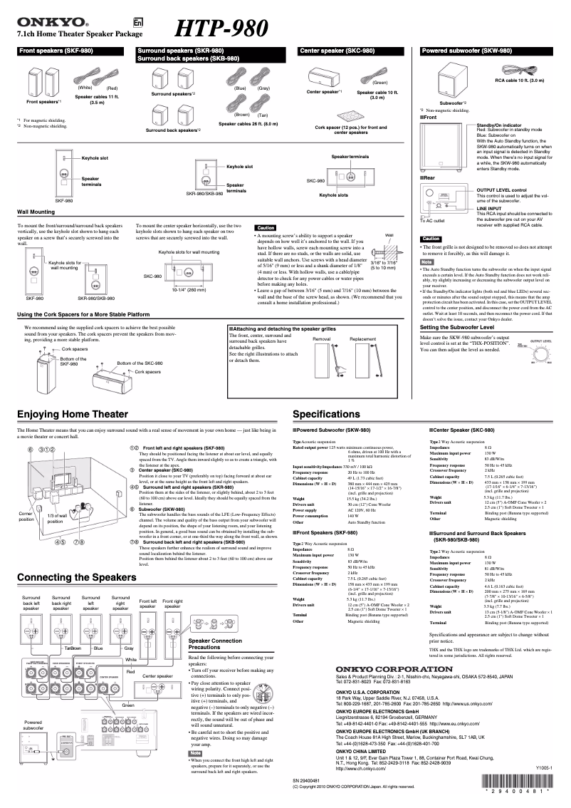 Page 1 de la notice Manuel utilisateur Onkyo HTP-980