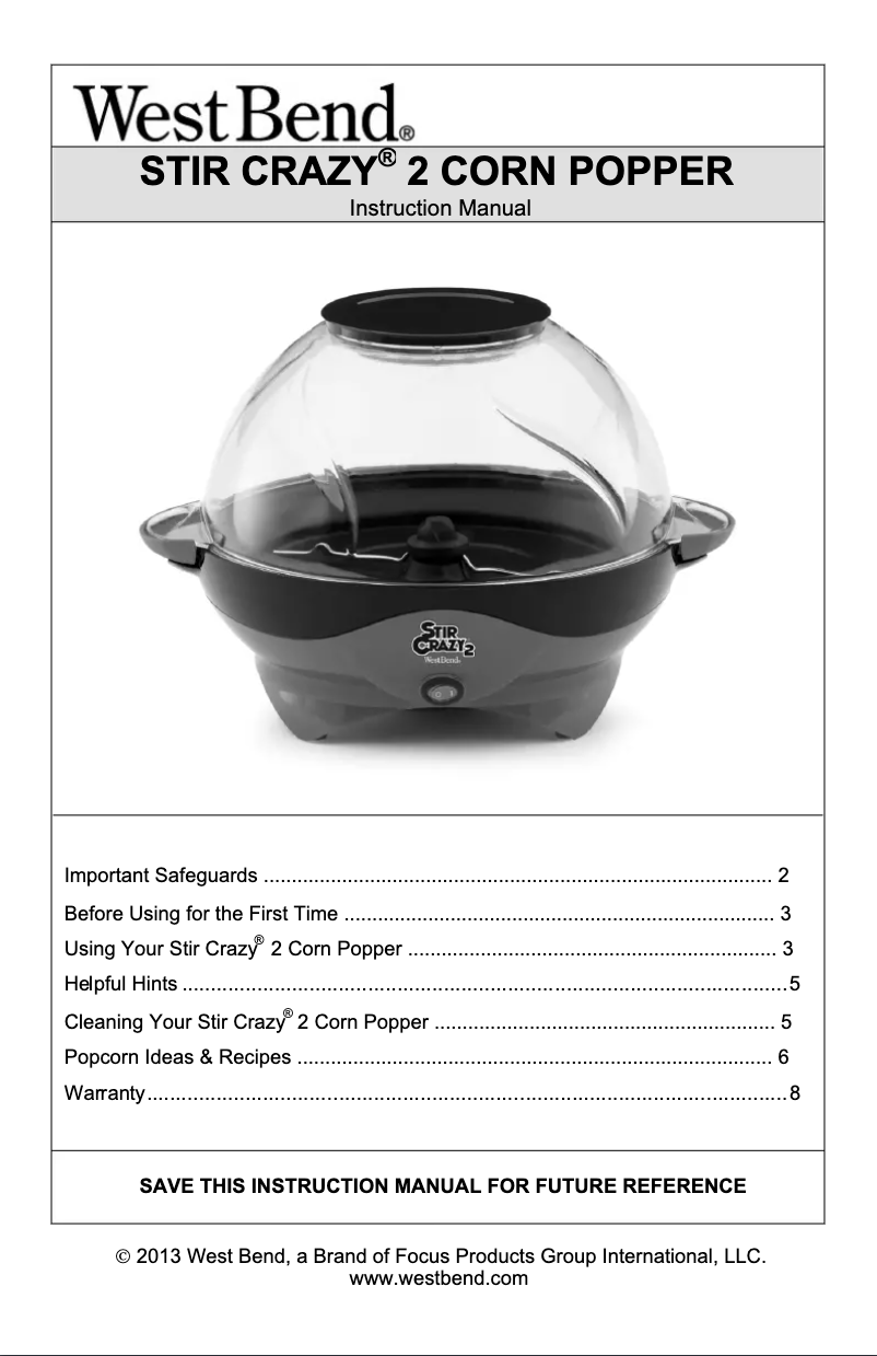 Image de la première page du manuel de l'appareil Stir Crazy 2 82310Y