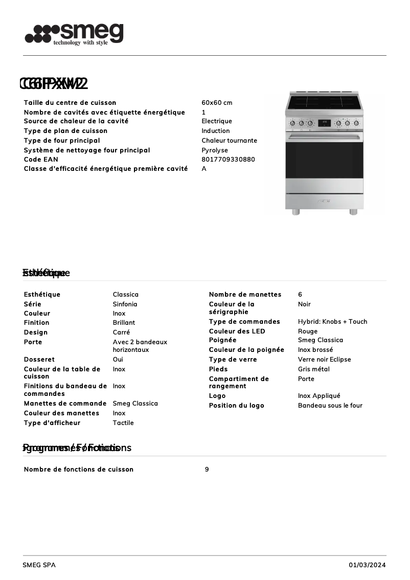 Page n°1 - Fiche technique Smeg C6IPXM2