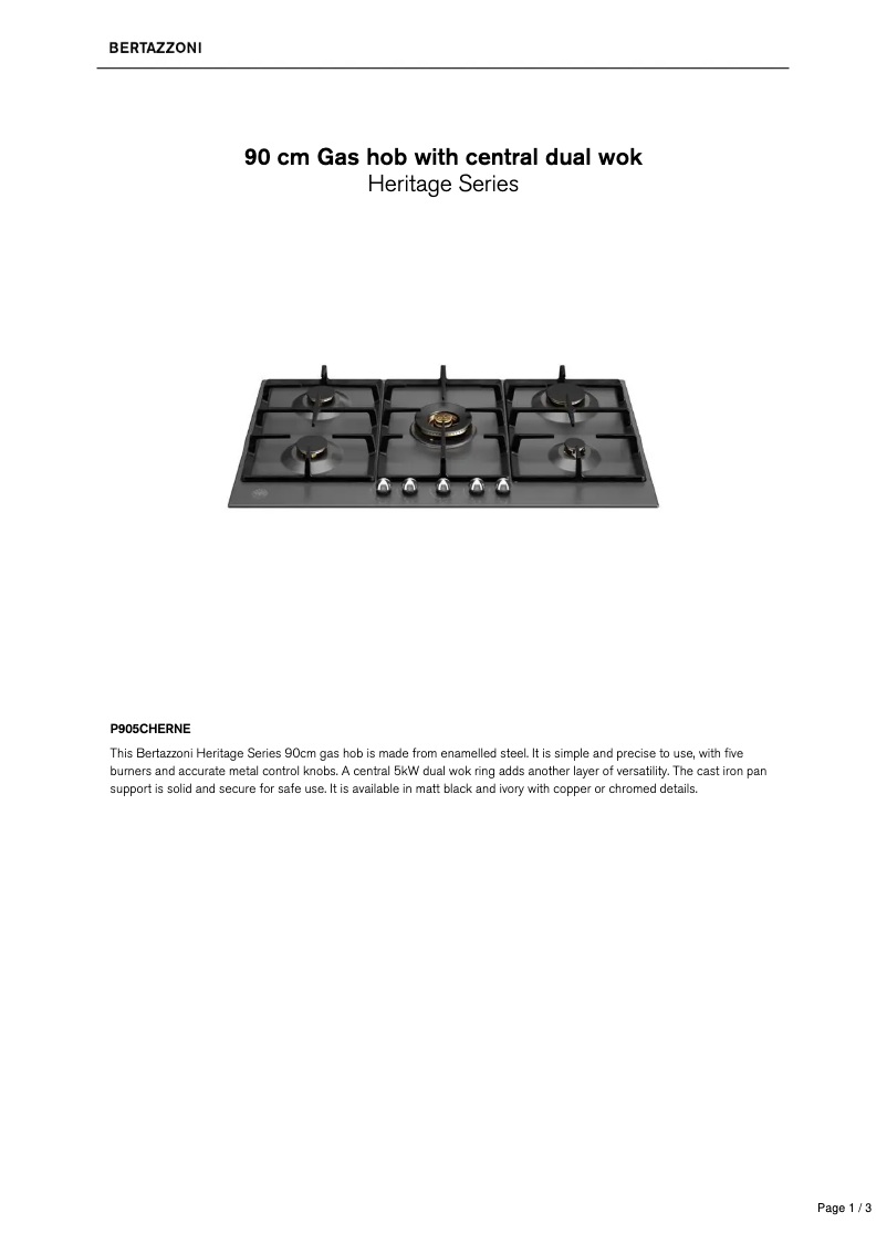 Page 1 de la notice Fiche technique Bertazzoni P905CHERNE