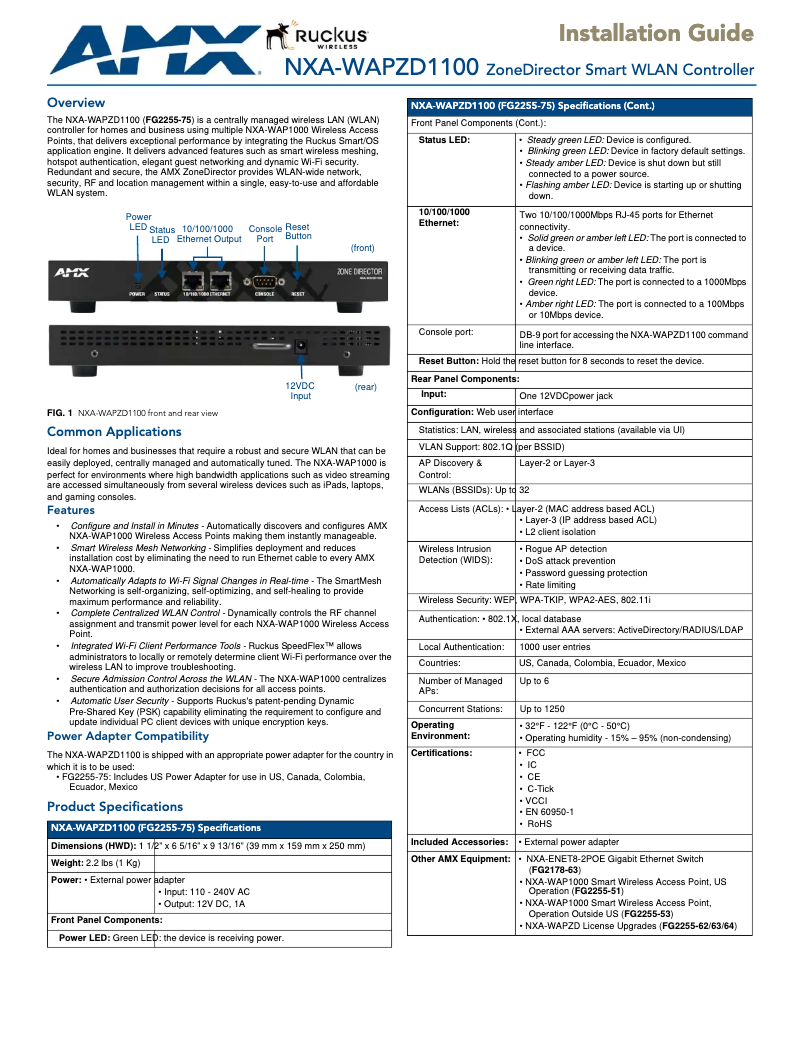 Page 1 de la notice Manuel utilisateur AMX NXA-WAPZD1100