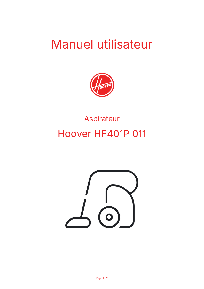 Page n°1 - Manuel utilisateur Hoover HF401P 011