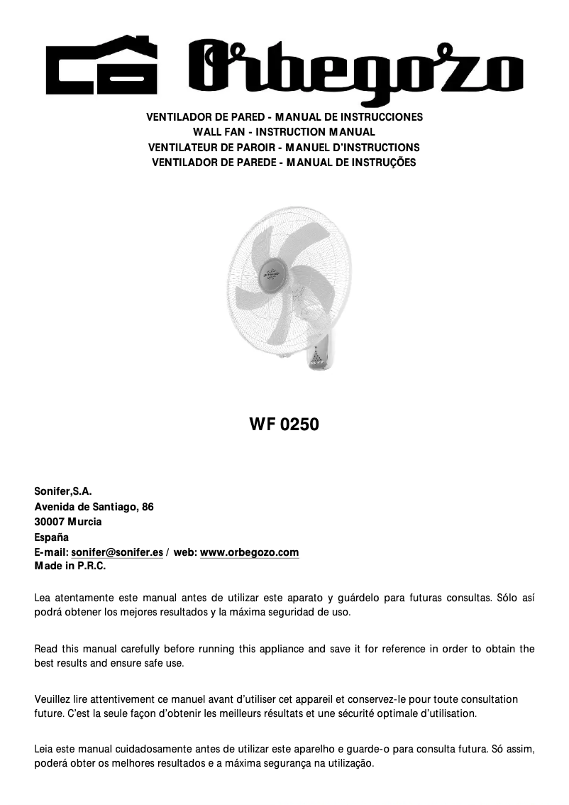 Page n°1 - Manuel utilisateur Orbegozo WF 0250