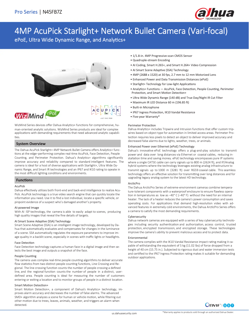 Page 1 de la notice Fiche technique Dahua Technology N45FB7Z