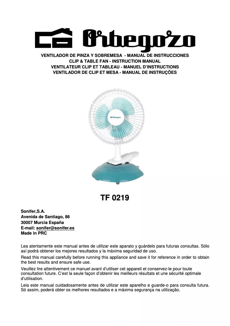 Page n°1 - Manuel utilisateur Orbegozo TF 0219