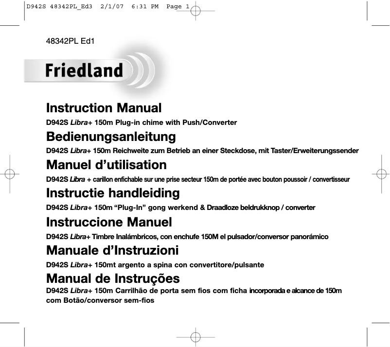 Imagen de la primera página del manual del dispositivo D942S Libra+
