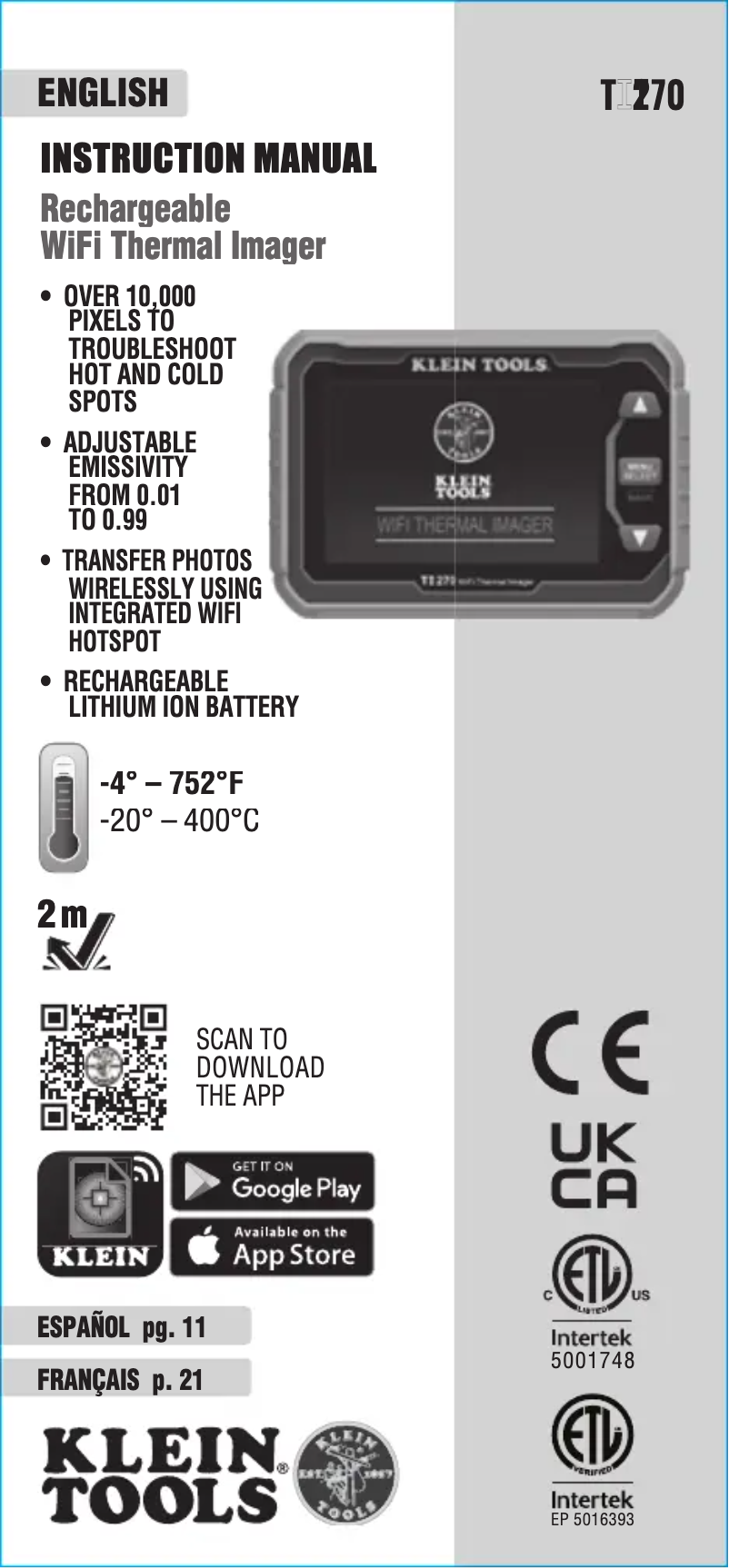 Page 1 de la notice Manuel utilisateur Klein Tools TI270