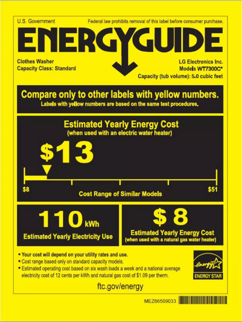 Page n°1 - Label énergétique LG WT7300CV