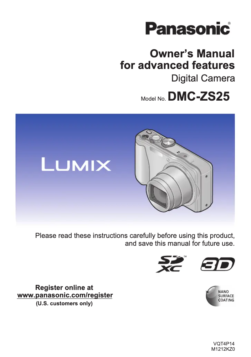 Page 1 de la notice Manuel utilisateur Panasonic Lumix DMC-ZS25