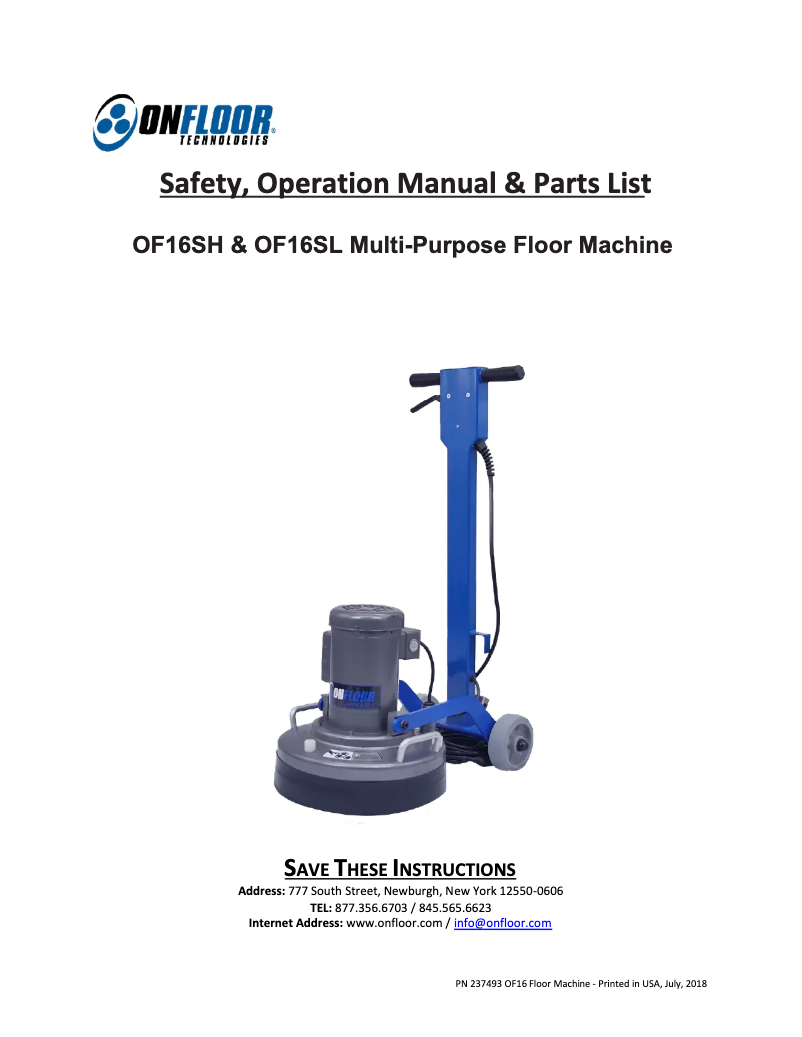 Page 1 de la notice Manuel utilisateur Onfloor Technologies OF16SH
