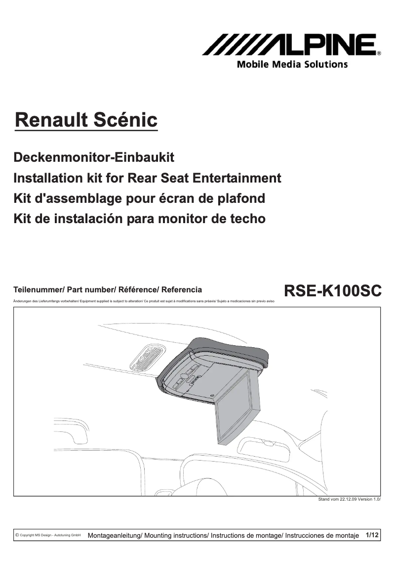 Page n°1 - Manuel utilisateur Alpine RSE-K100SC
