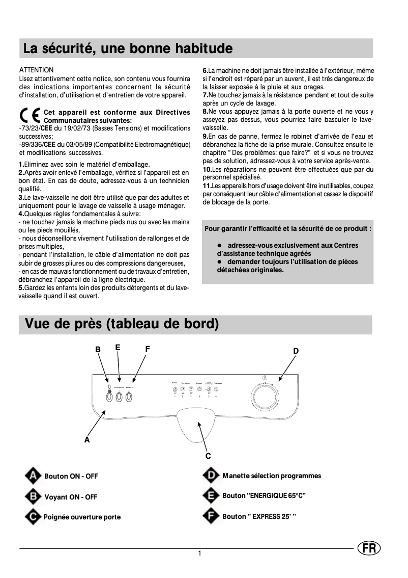 Page 1 de la notice Manuel utilisateur Indesit D 63 FR