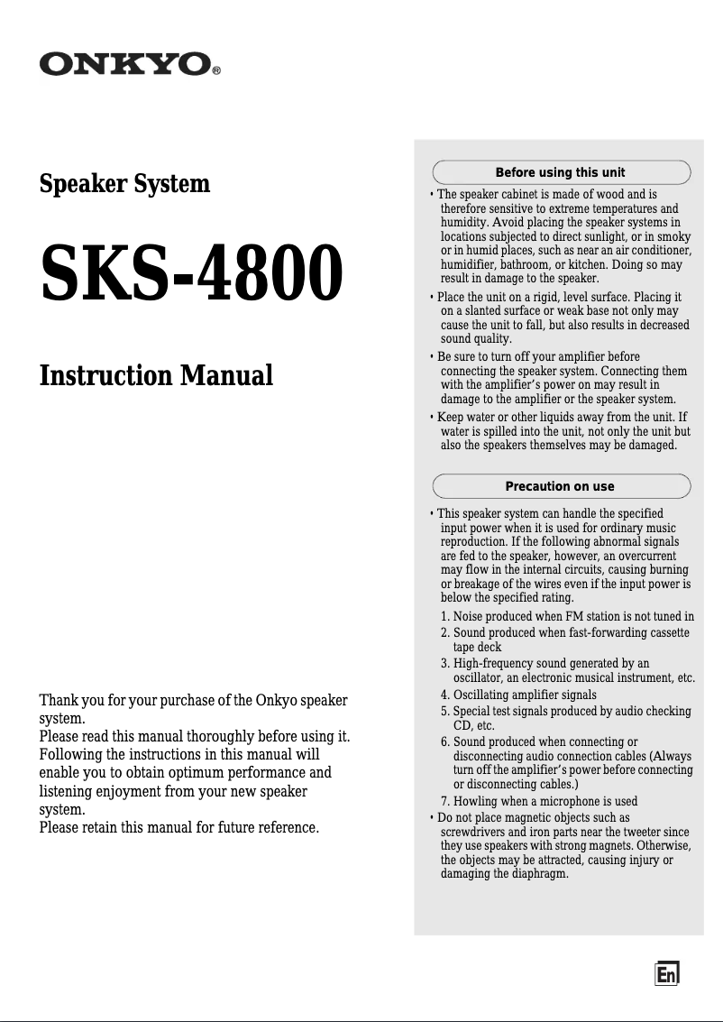 Page 1 de la notice Manuel utilisateur Onkyo SKS-4800