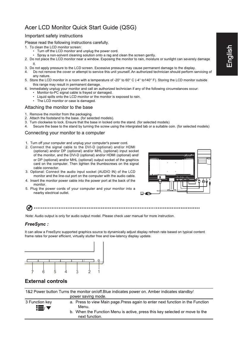 Page n°1 - Guide de démarrage rapide Acer KG241P