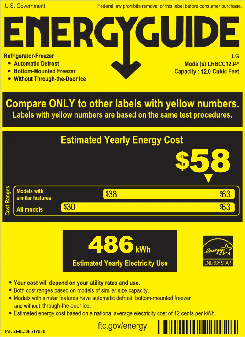 Page 1 de la notice Label énergétique LG LRBCC1204S