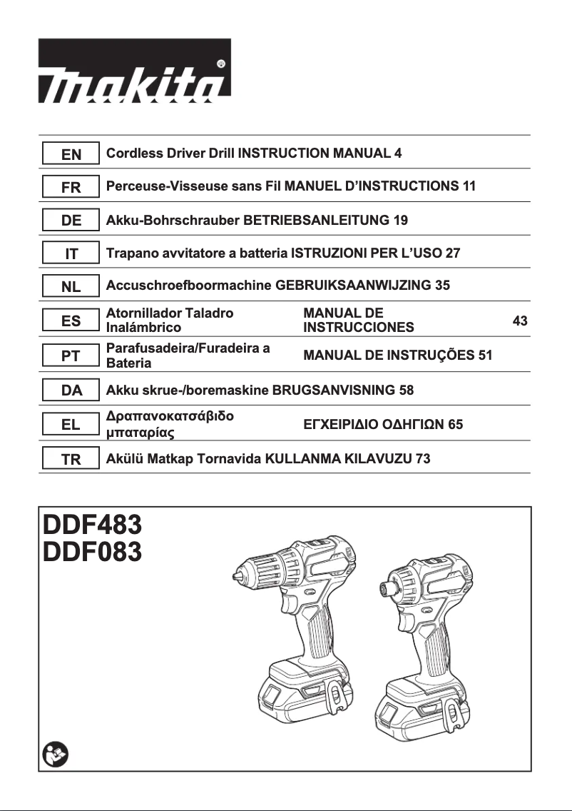 Page 1 de la notice Manuel utilisateur Makita DDF483