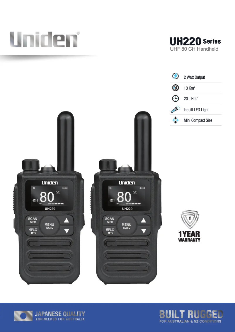 Page 1 de la notice Brochure Uniden UH220-2