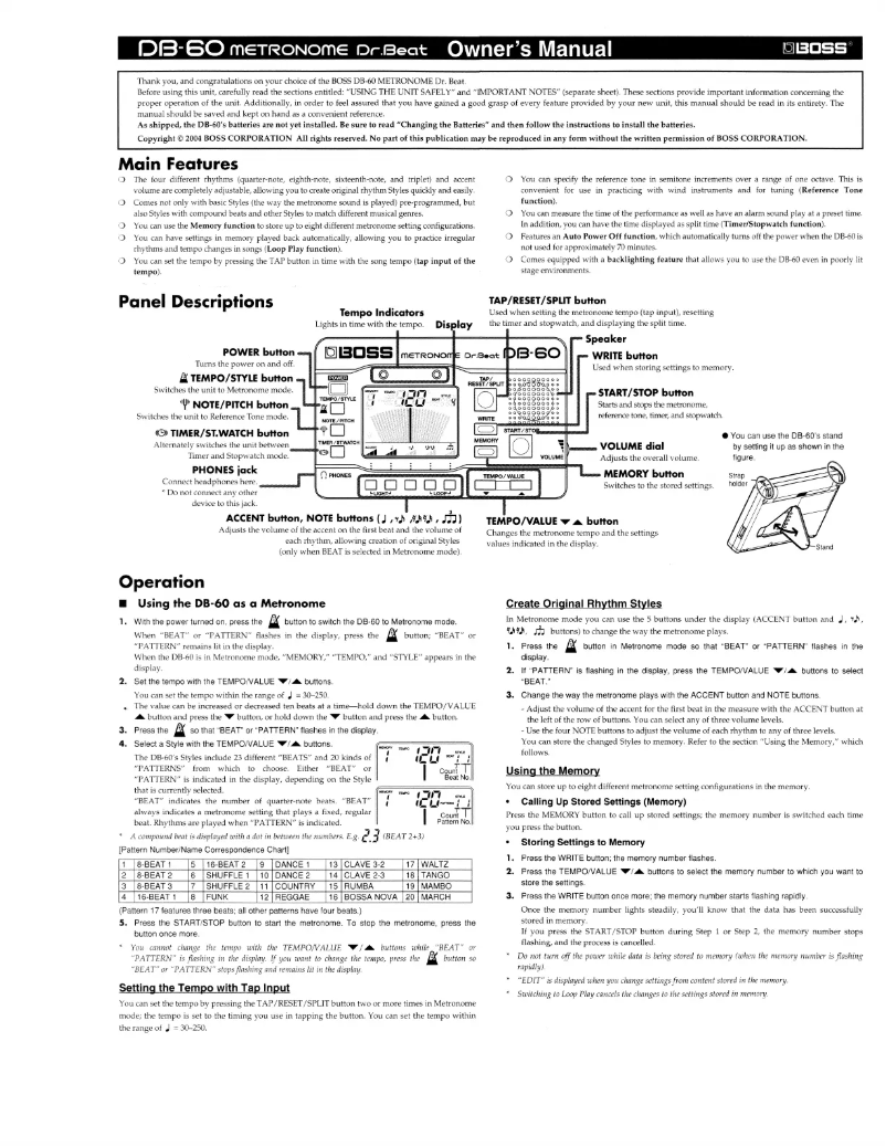Página 1 del manual Manual de usuario Boss DB-60