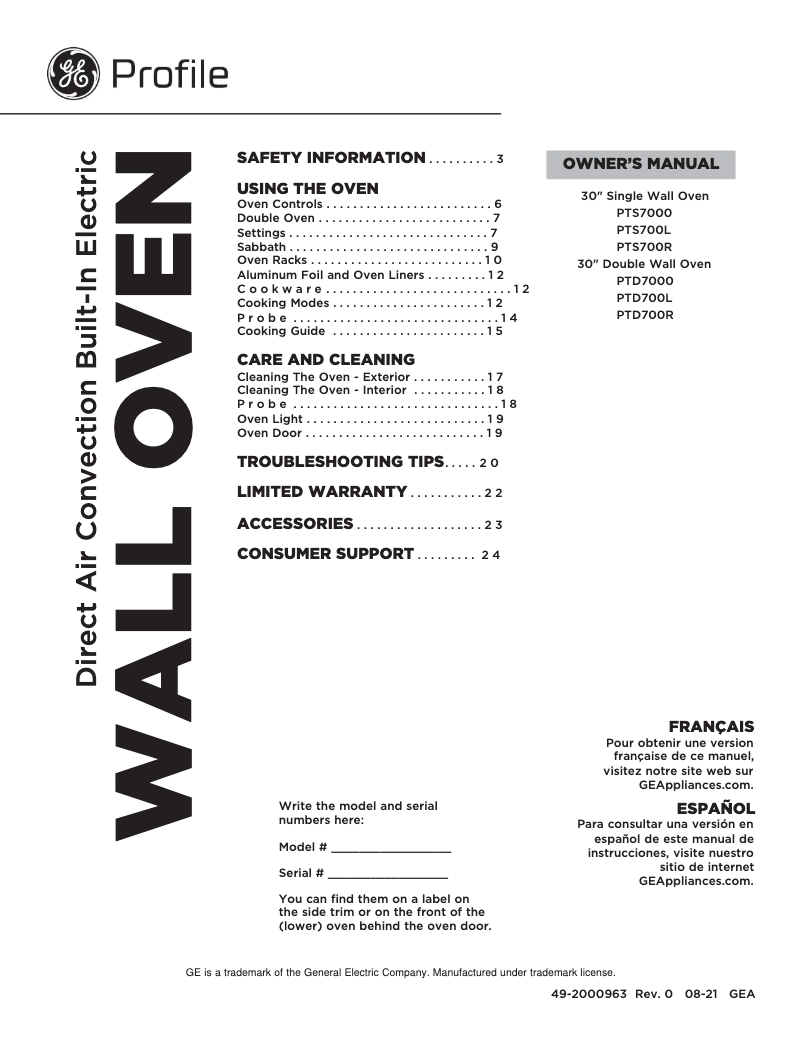 Page 1 de la notice Manuel utilisateur GE Profile PTS7000FNDS