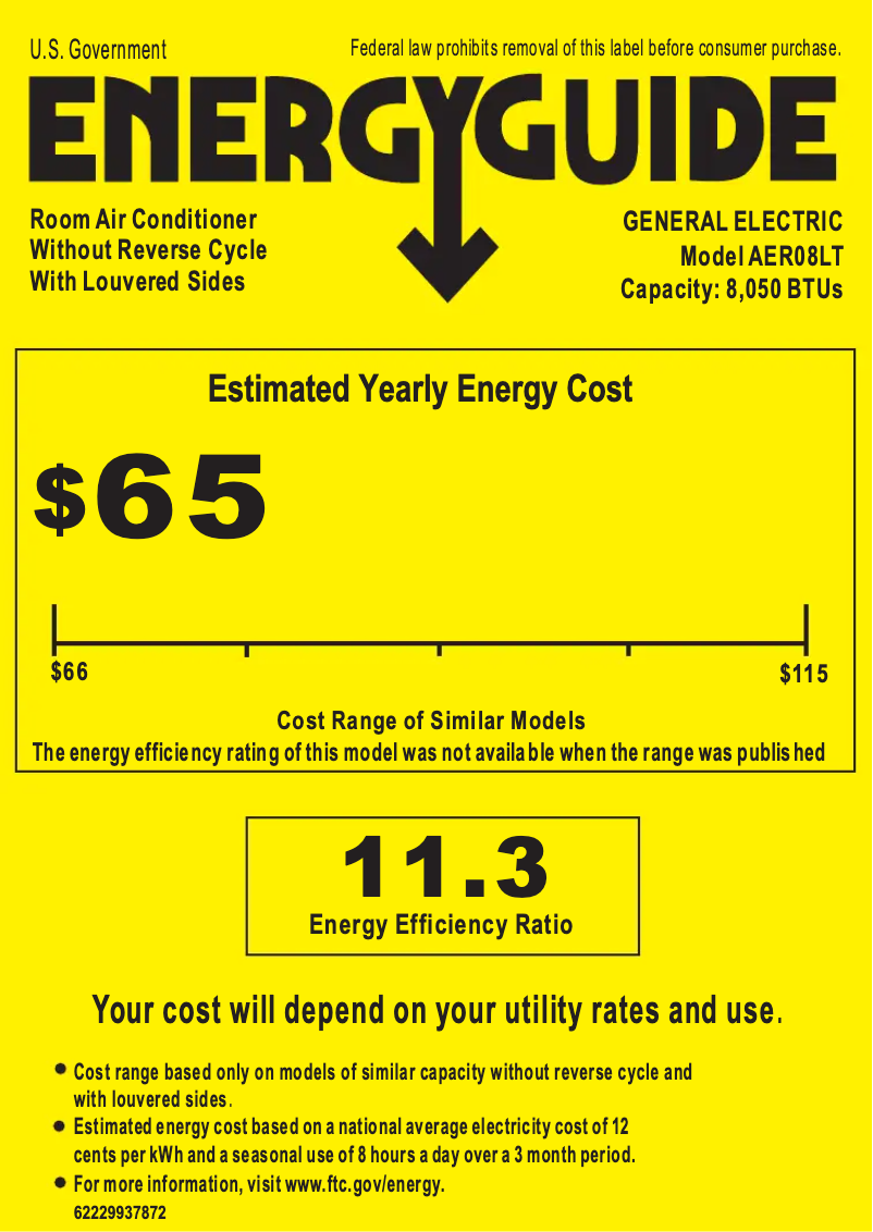 Página 1 del manual Etiqueta energética GE AER08LT