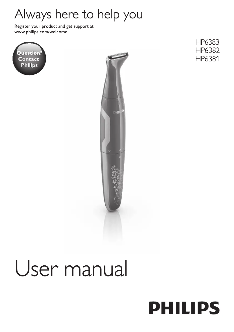 Page 1 de la notice Manuel utilisateur Philips BikiniGenie HP6381
