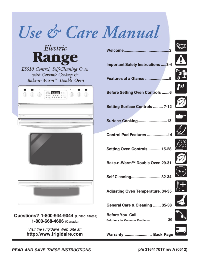 Page n°1 - Manuel utilisateur Frigidaire PLEFMZ99EC