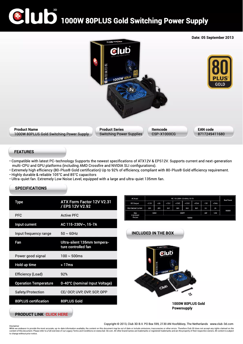 Page n°1 - Manuel utilisateur CLUB3D CSP-X1000CG