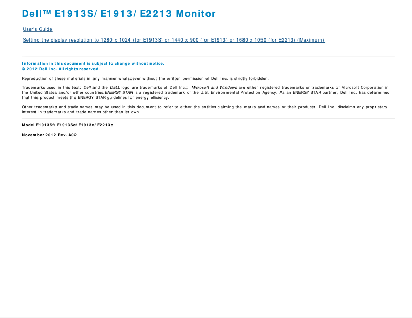 Image de la première page du manuel de l'appareil E Series E1913S