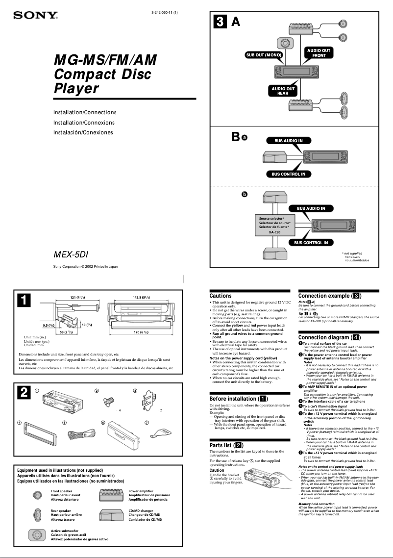 Page 1 de la notice Guide d'installation Sony MEX-5DI