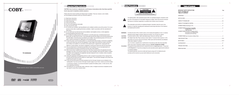 Page 1 of the manual User Manual Coby TF-DVD7050