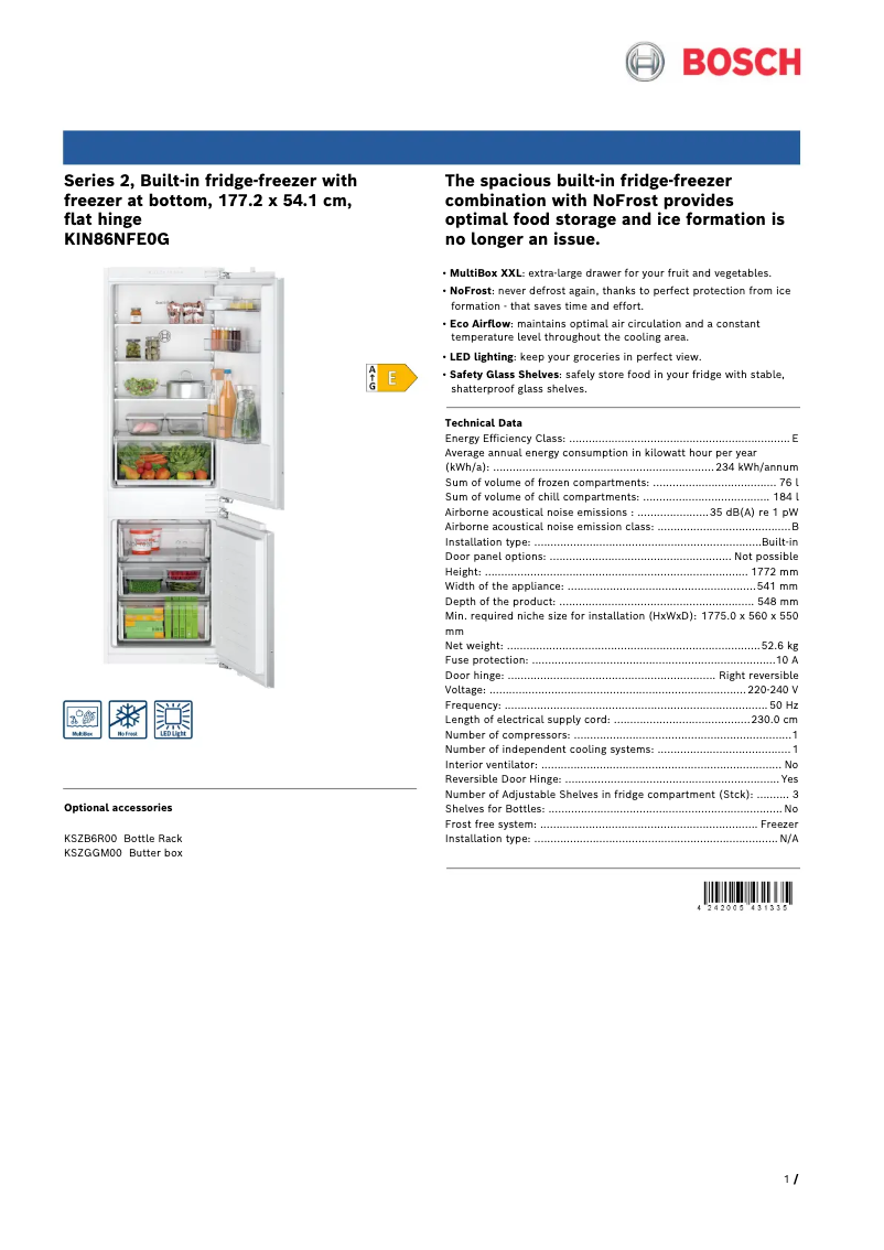 Página 1 del manual Ficha técnica Bosch KIN86NFE0G