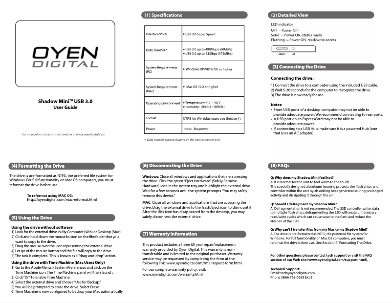 Page n°1 - Manuel utilisateur Oyen Digital Shadow Mini