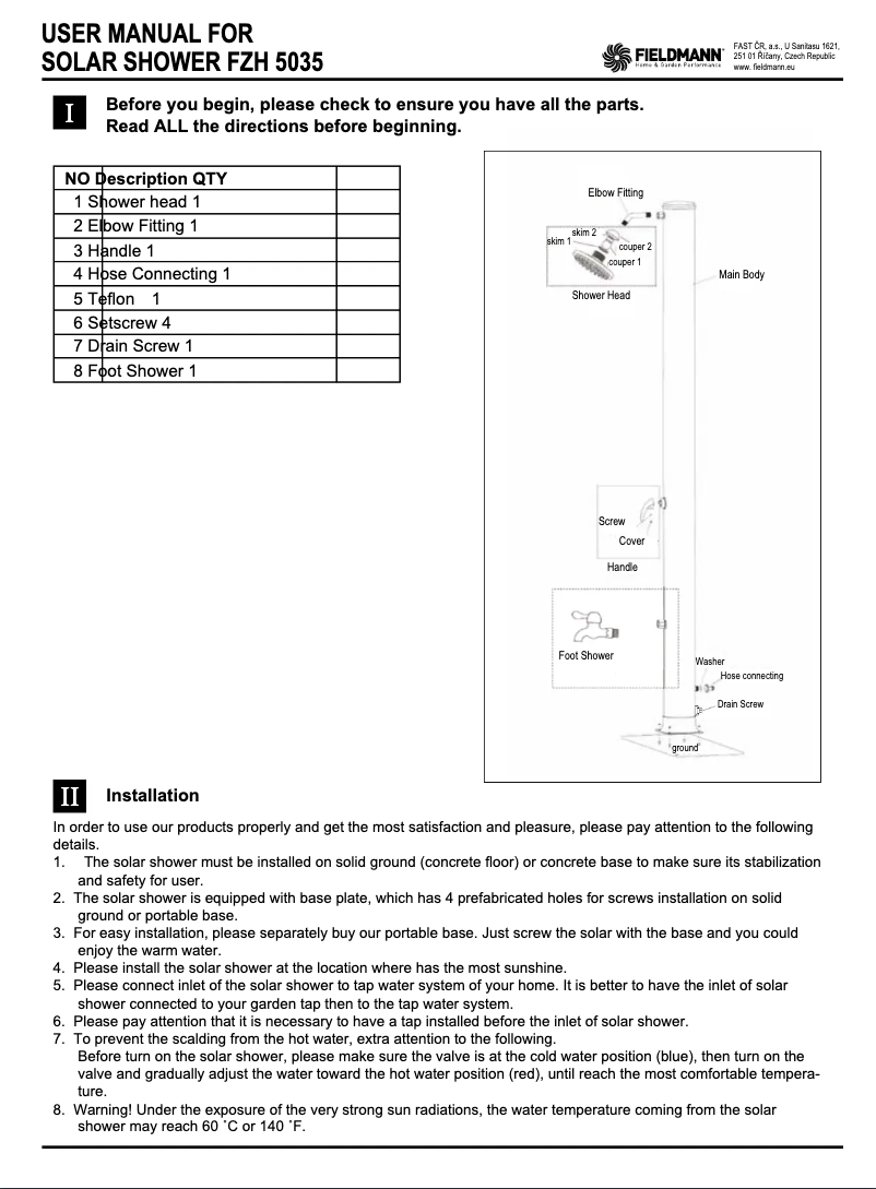 Page 1 de la notice Manuel utilisateur Fieldmann FZH 5035