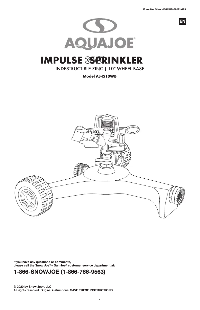 Page 1 de la notice Manuel utilisateur Aqua Joe AJ-IS10WB