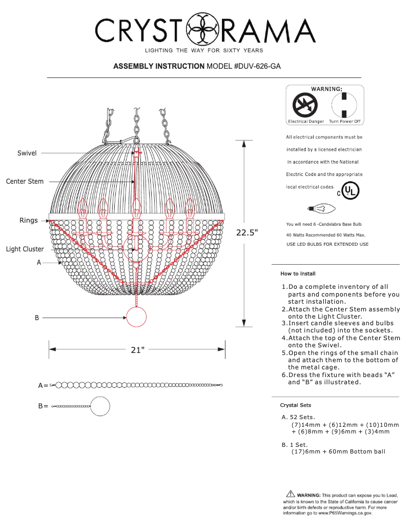 Página 1 del manual Manual de usuario Crystorama Duval DUV-626-GA