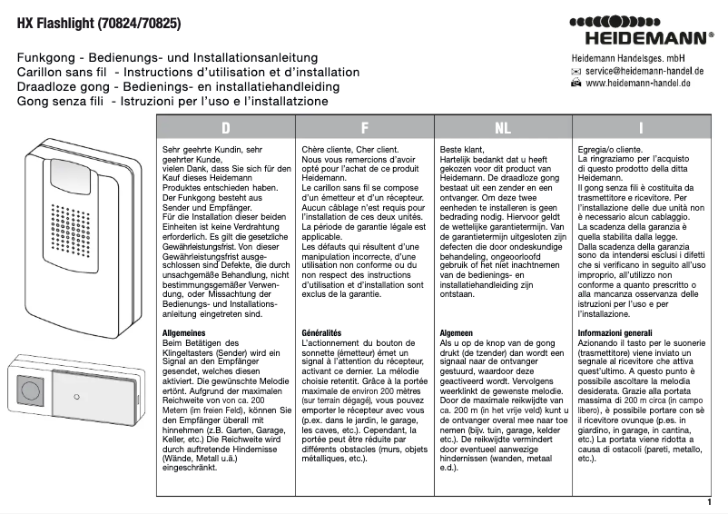 Page 1 de la notice Manuel utilisateur Heidemann 80210