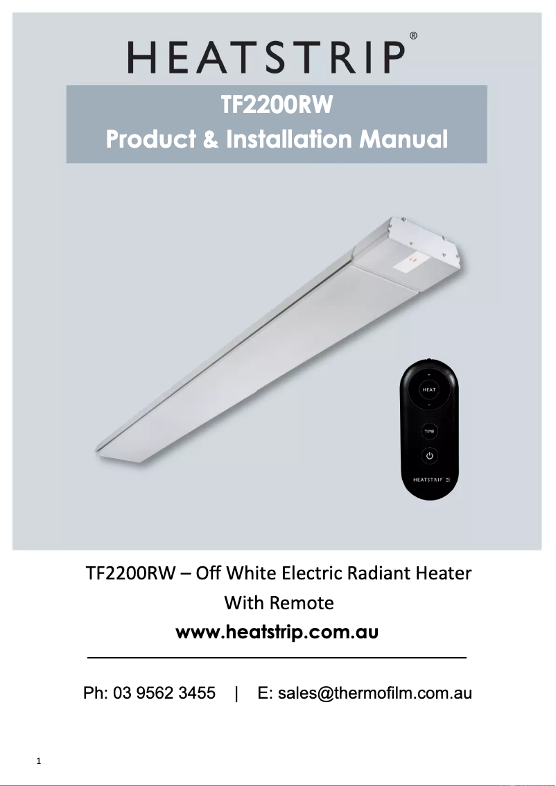 Page 1 de la notice Manuel utilisateur Heatstrip TF2200RW