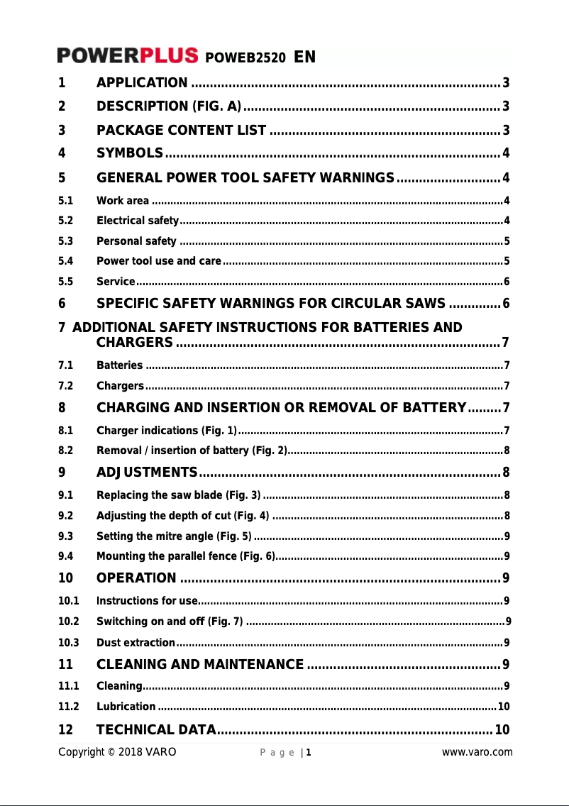 Page 1 de la notice Manuel utilisateur PowerPlus POWEB2520