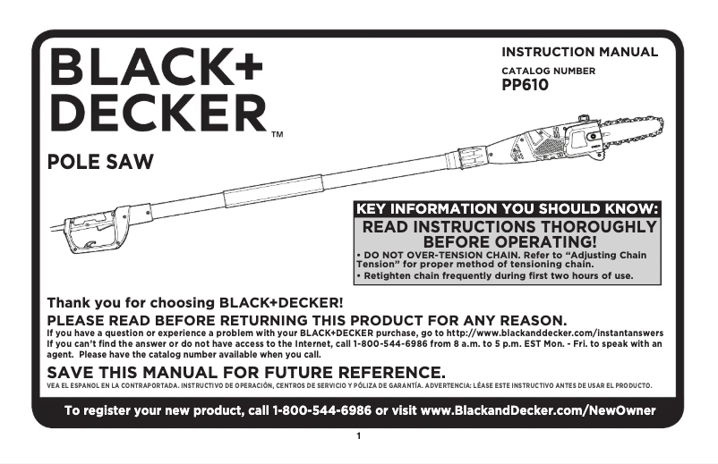 Page 1 de la notice Manuel utilisateur Black & Decker PP610