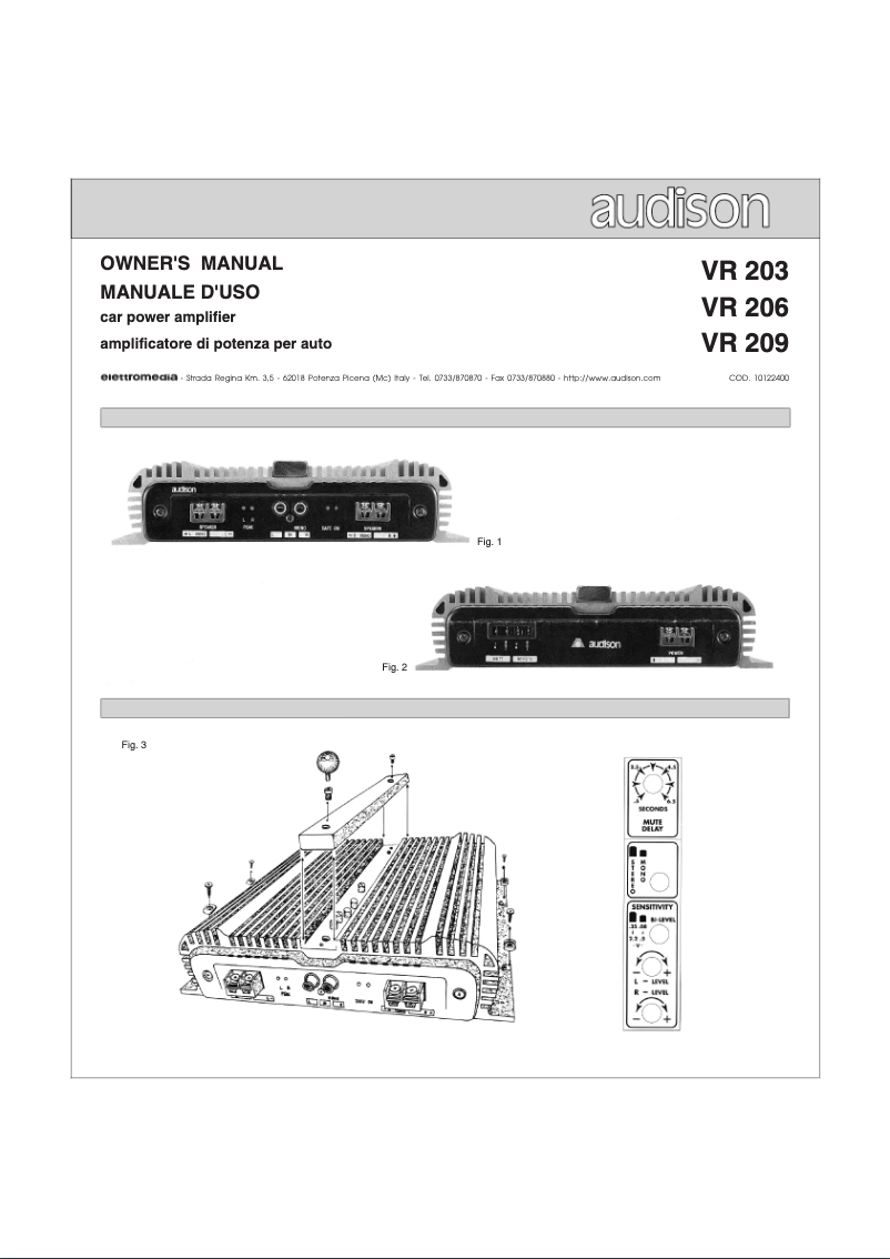 Page n°1 - Manuel utilisateur Audison VR 206