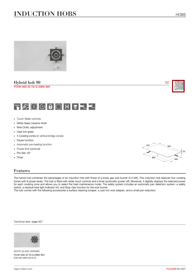 Page 1 of the manual Technical Sheet Fulgor Milano FCHH 905 ID TS G DWK