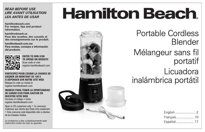 Page n°1 - Manuel utilisateur Hamilton Beach Blend Now 51182