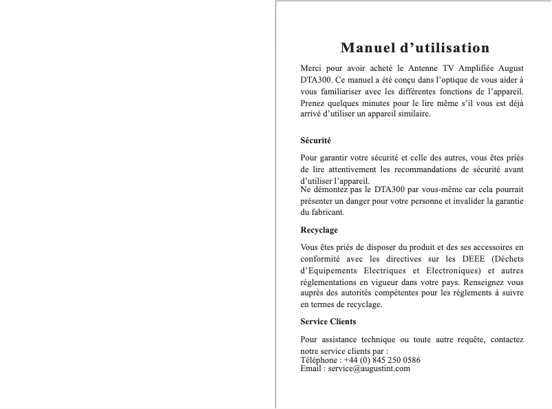 Imagen de la primera página del manual del dispositivo DTA300