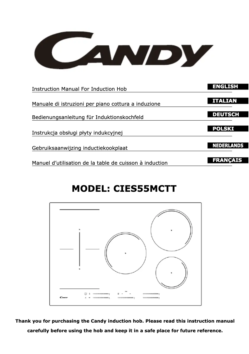 Page 1 de la notice Mode d'emploi Candy CIES55MCTT