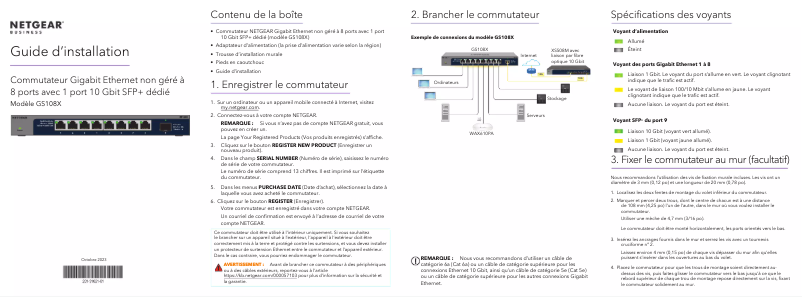 Page n°1 - Guide d'installation Netgear GS108X