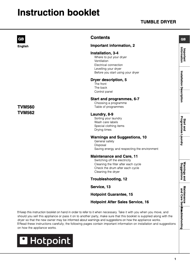 Image de la première page du manuel de l'appareil TVM562G