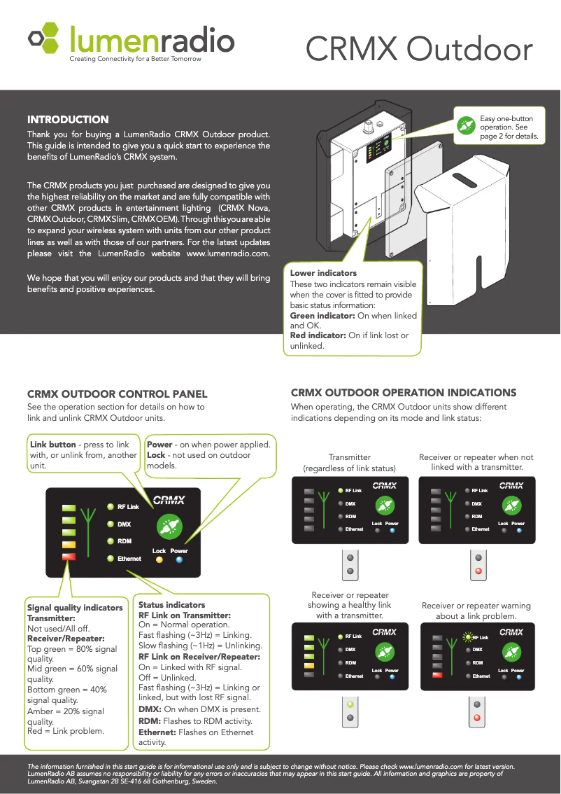 Page n°1 - Manuel utilisateur LumenRadio CRMX Outdoor RX