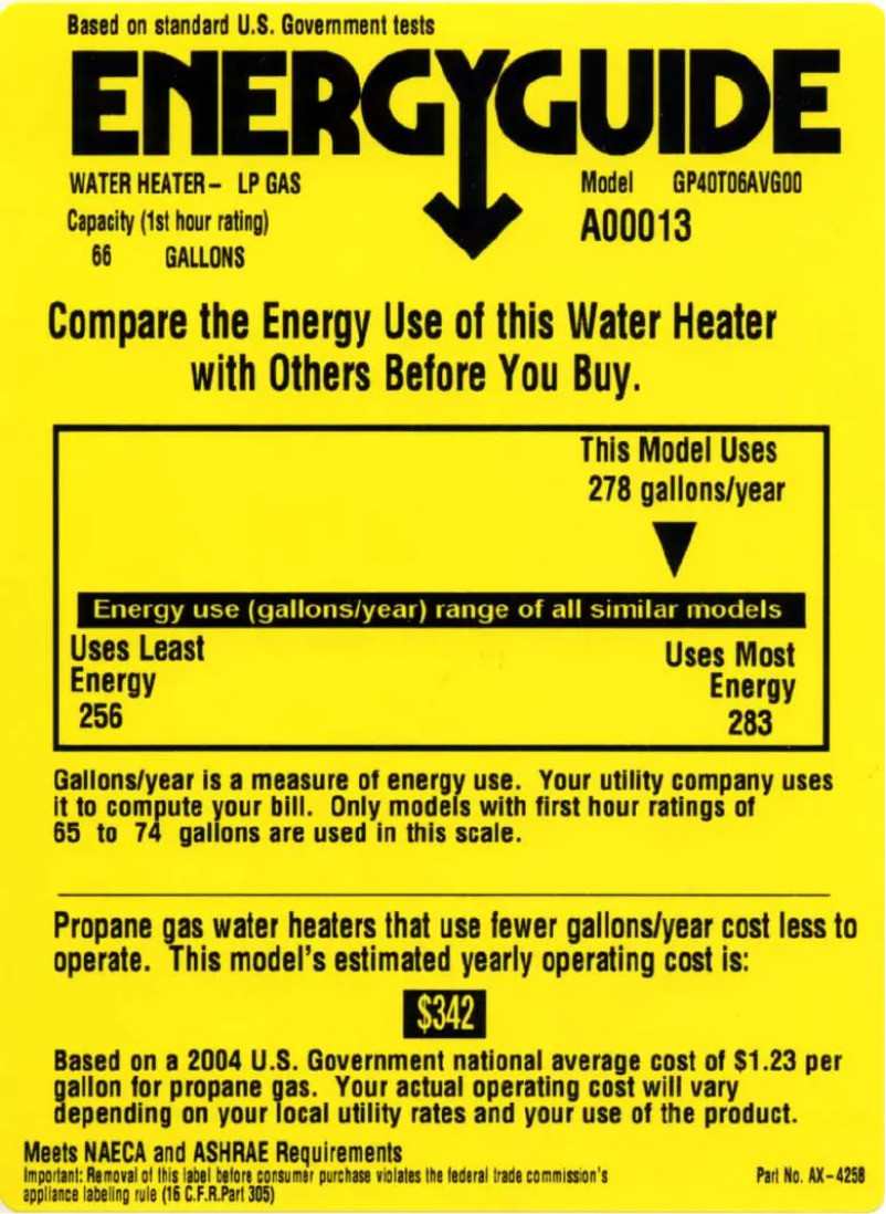 Page 1 de la notice Label énergétique GE GP40T06AVG
