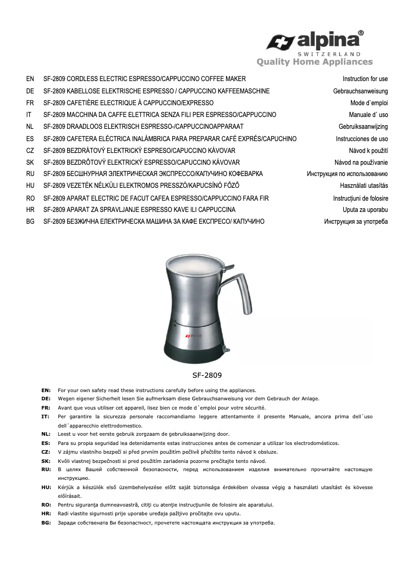 Image de la première page du manuel de l'appareil SF-2809