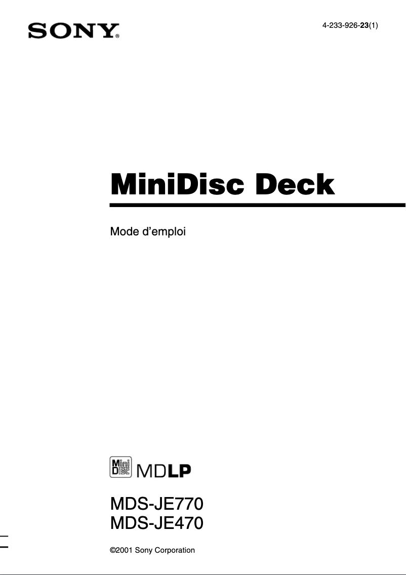 Image de la première page du manuel de l'appareil MDS-JE770